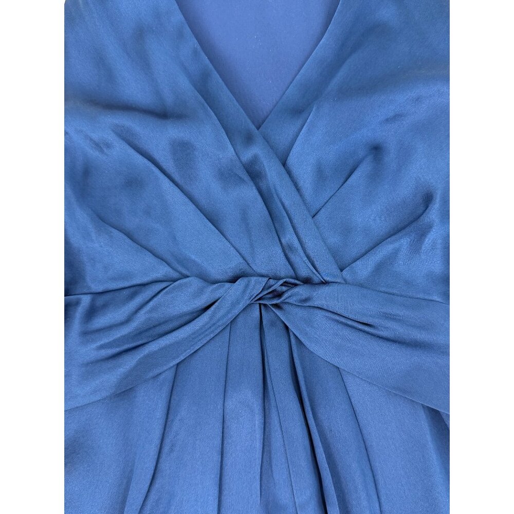 VTG Ann Taylor Royal Blue Silk A-Line Twist Front Mini Dress | 90s Quiet Luxury - Picture 5 of 12